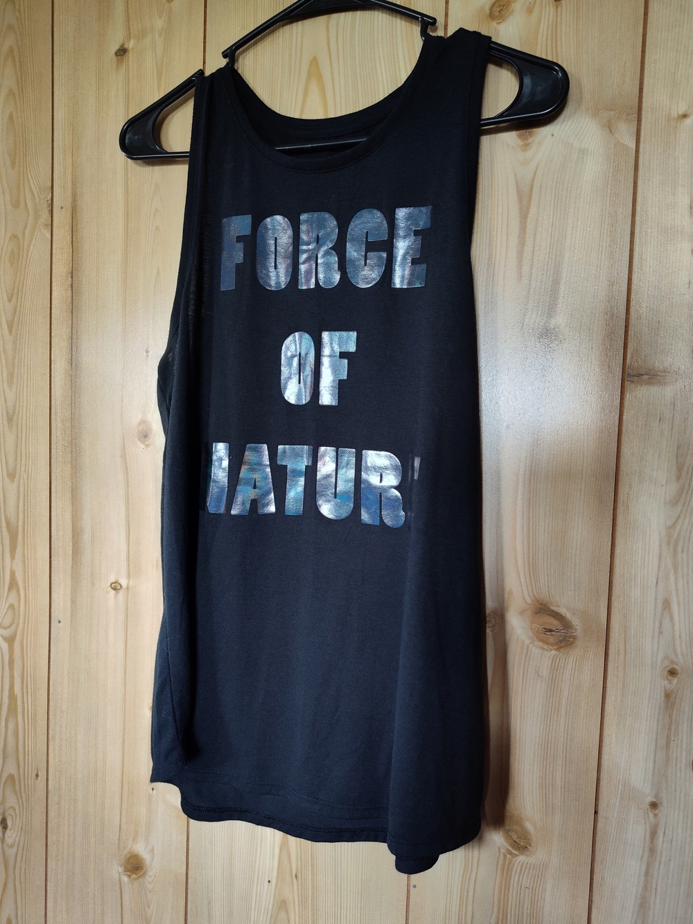 Old Navy Black Tank Top with Holographic 'Force of Nature' Print